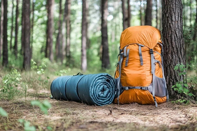 High-quality sleeping bag laid out on grass near a tent, designed for outdoor use with durable fabric and insulated interior for warmth and comfort.