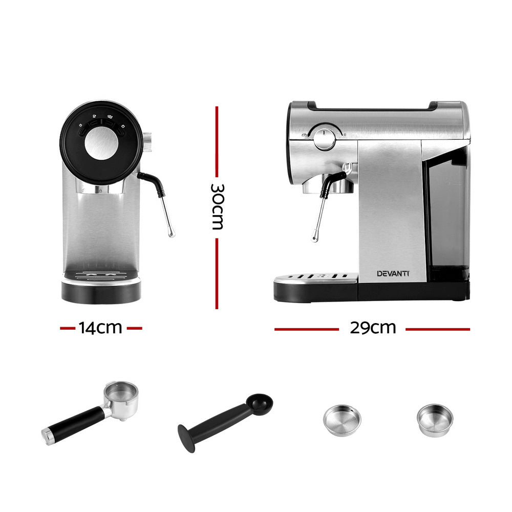 Devanti 20-Bar Espresso Cafe Maker- Crafted for Barista-Quality Coffee