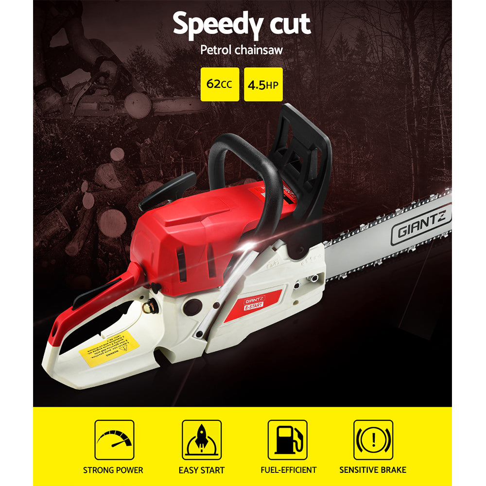 Giantz Chainsaw Petrol 62CC 20" Bar Commercial E-Start Pruning Chain Saw