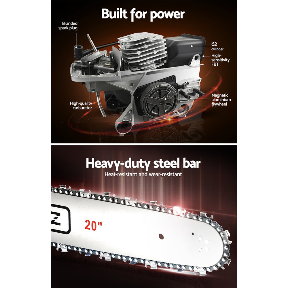 Giantz Chainsaw Petrol 62CC 20" Bar Commercial E-Start Pruning Chain Saw