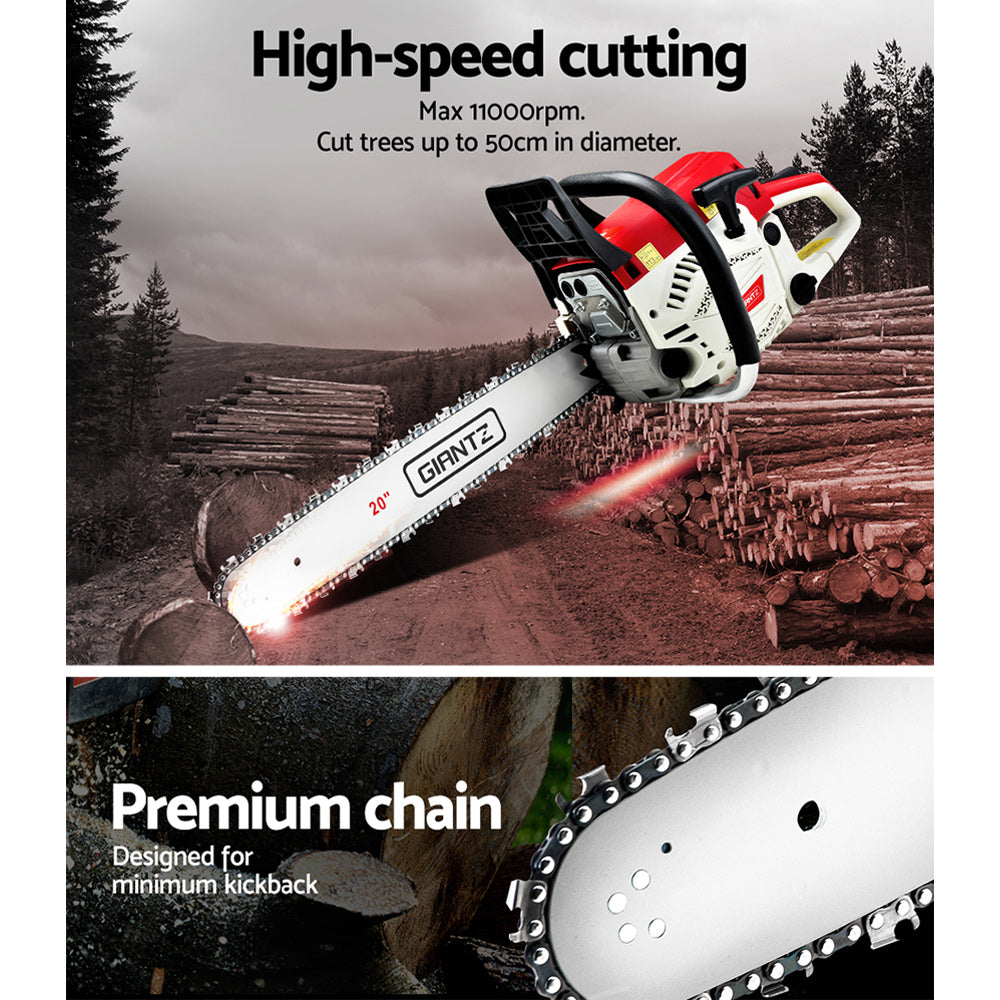 Giantz Chainsaw Petrol 62CC 20" Bar Commercial E-Start Pruning Chain Saw