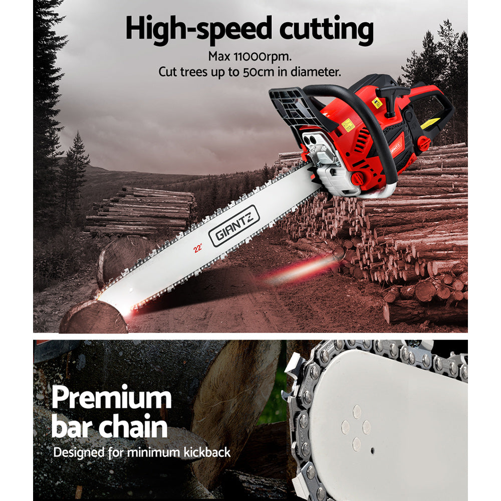 Giantz Chainsaw Petrol 58CC 22" Bar Commercial E-Start Pruning Chain Saw