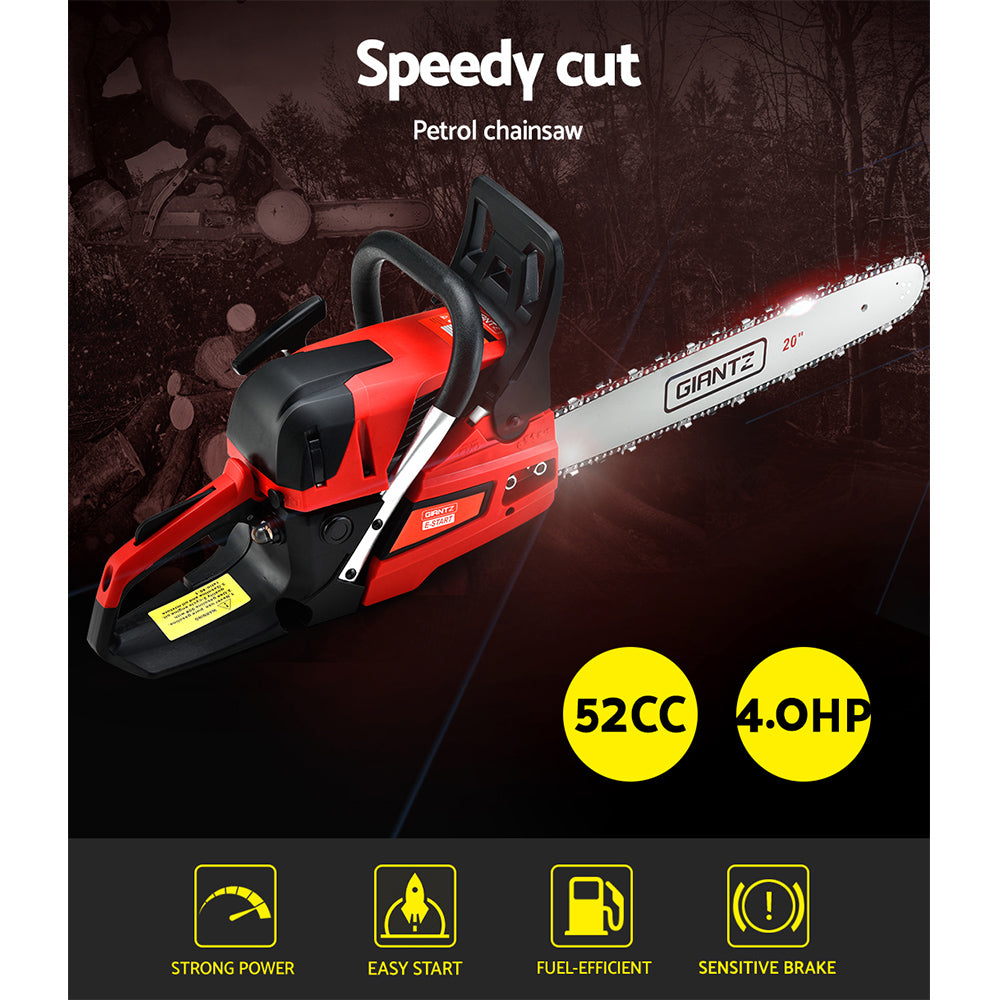 Giantz Chainsaw Petrol 52CC 20" Bar Commercial E-Start Pruning Chain Saw
