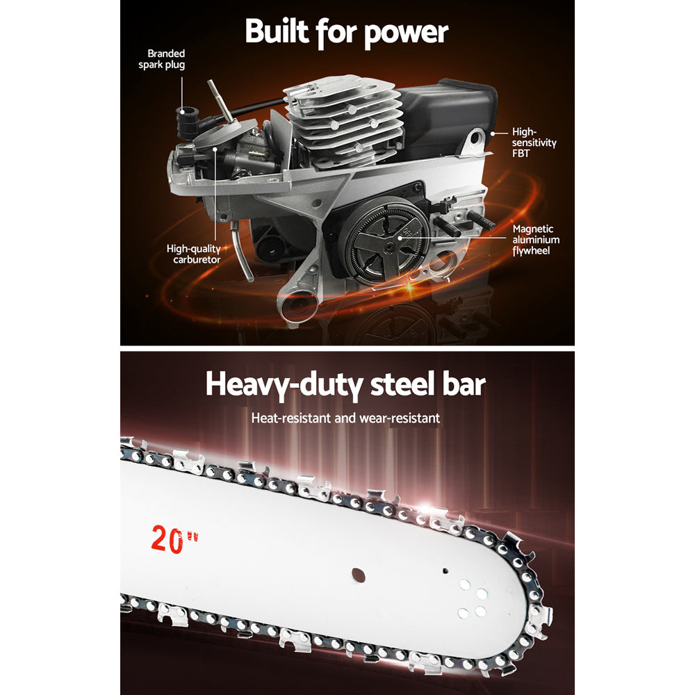 Giantz Chainsaw Petrol 52CC 20" Bar Commercial E-Start Pruning Chain Saw