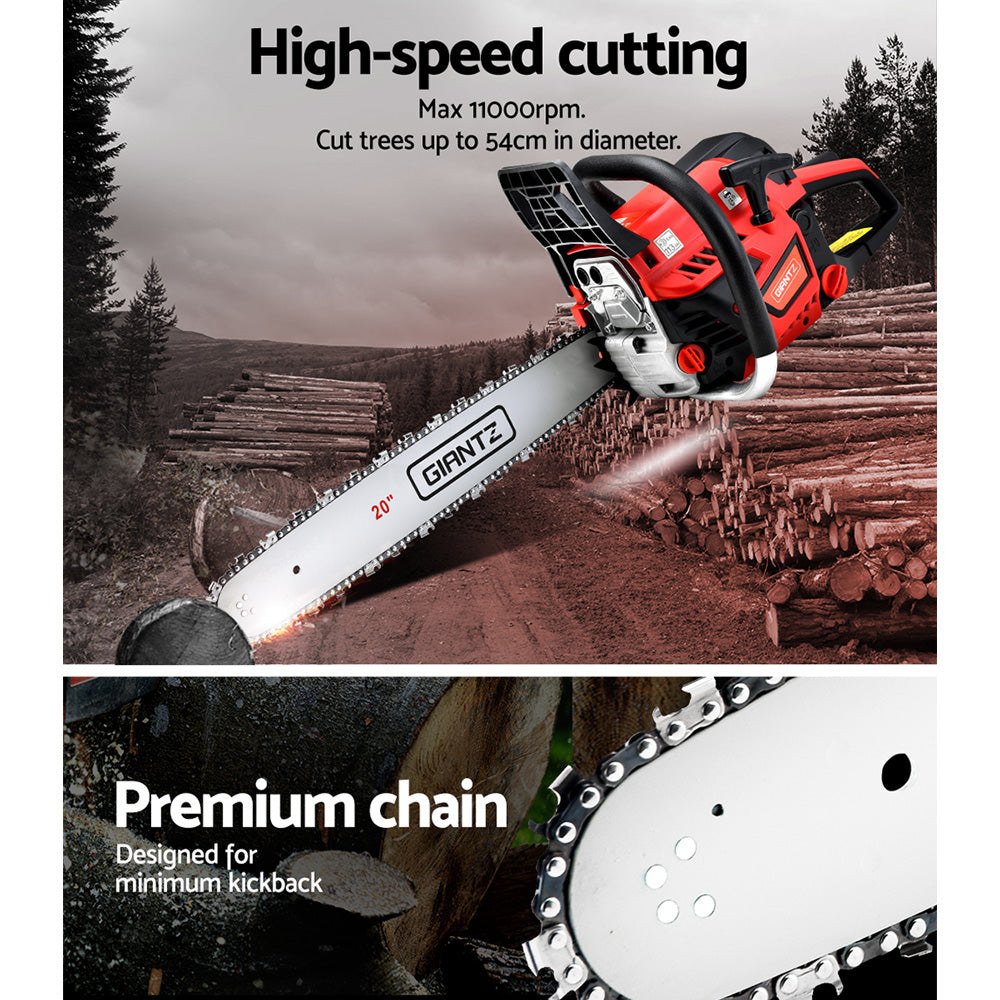 Giantz Chainsaw Petrol 52CC 20" Bar Commercial E-Start Pruning Chain Saw