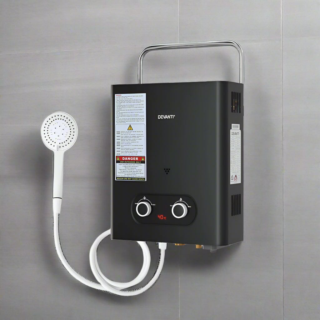 Devanti Portable Gas Water Heater LPG Powered System- Black