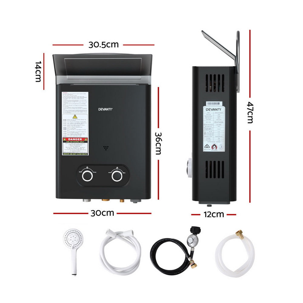 Devanti Portable Gas Water Heater LPG Powered System- Black