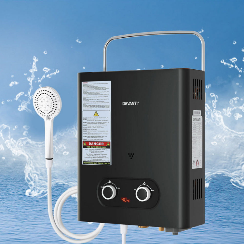 Devanti Portable Gas Water Heater LPG Powered System- Black