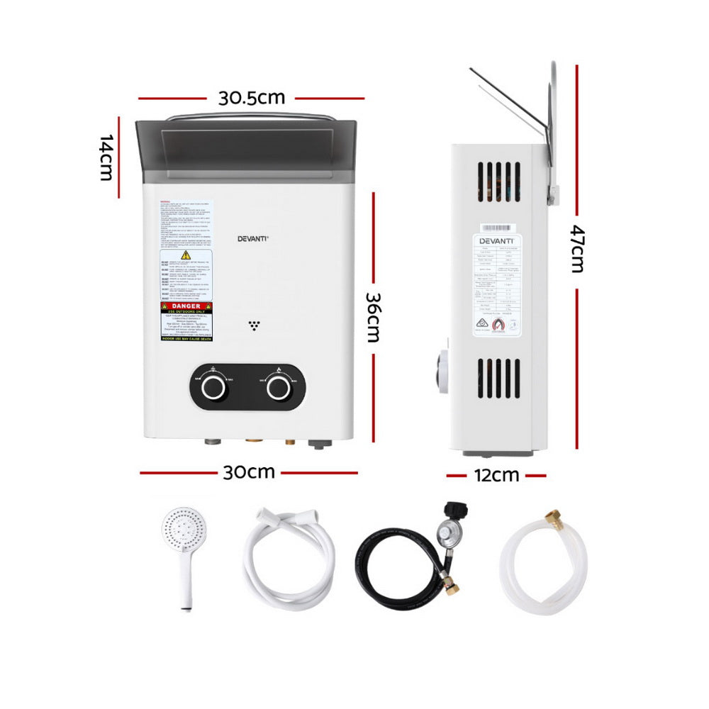 Devanti Portable Gas Water Heater LPG Powered System- White