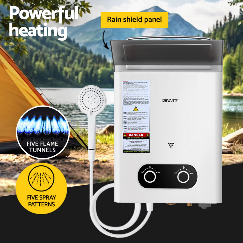 Devanti Portable Gas Water Heater LPG Powered System- White