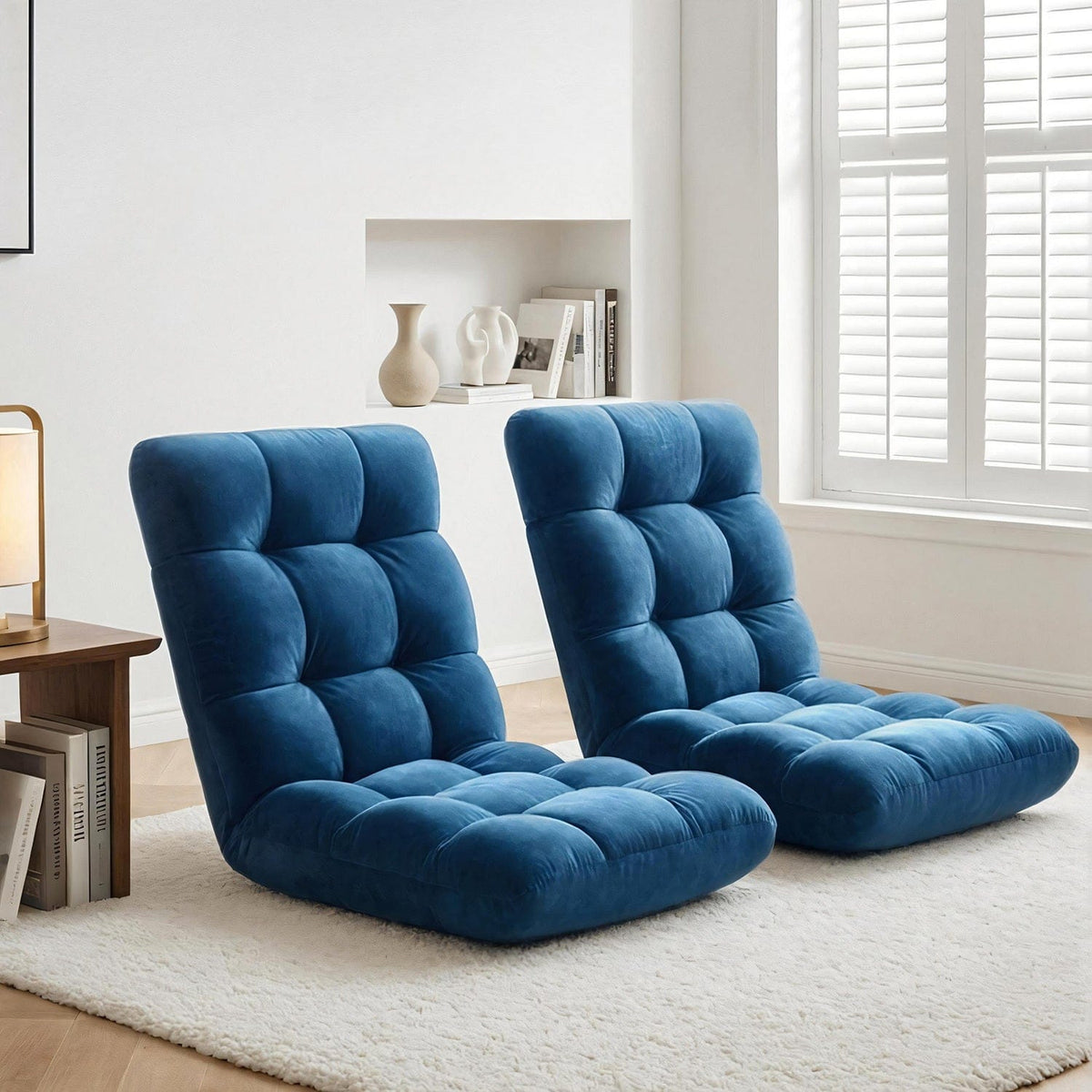 Artiss 2PCS Floor Lounge Sofa Bed Flannel Fabric Navy - SportZone.co.nz