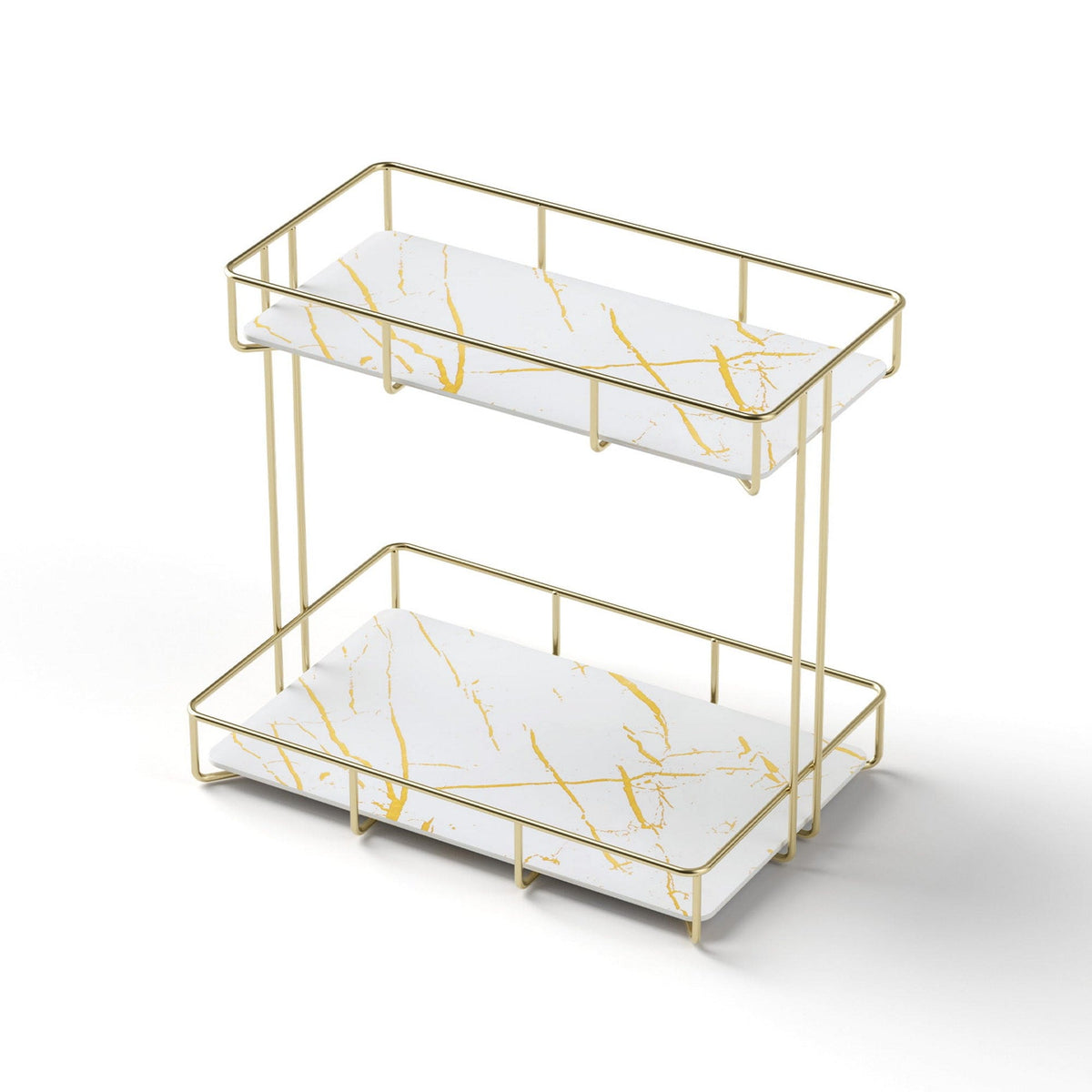 Artiss Bathroom Storage Rack 2 Tier Corner Organiser Gold Marble Look - SportZone.co.nz