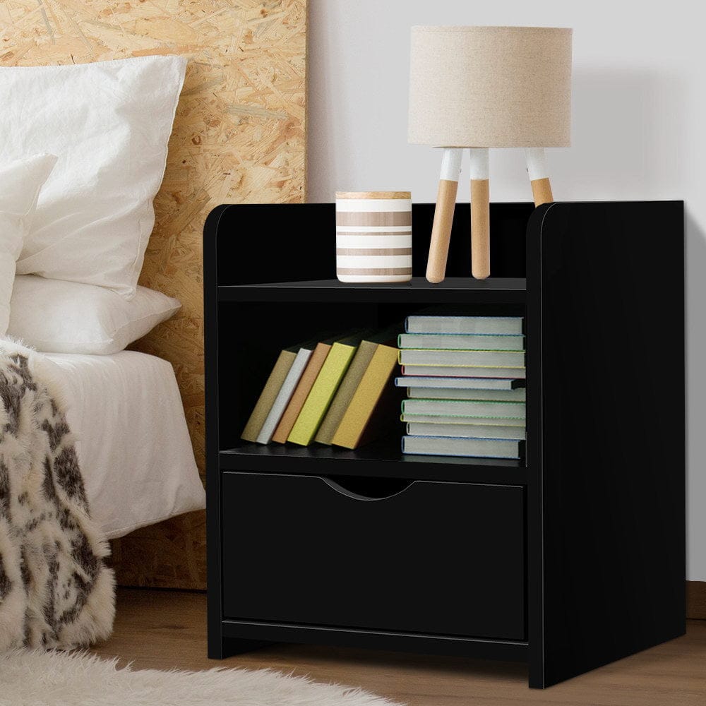 Artiss Bedside Table 1 Drawer with Shelf - FARA Black - SportZone.co.nz