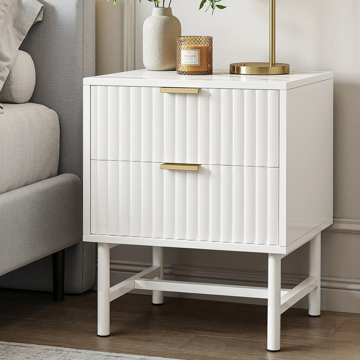 Artiss Bedside Table 2 Drawers - White - SportZone.co.nz