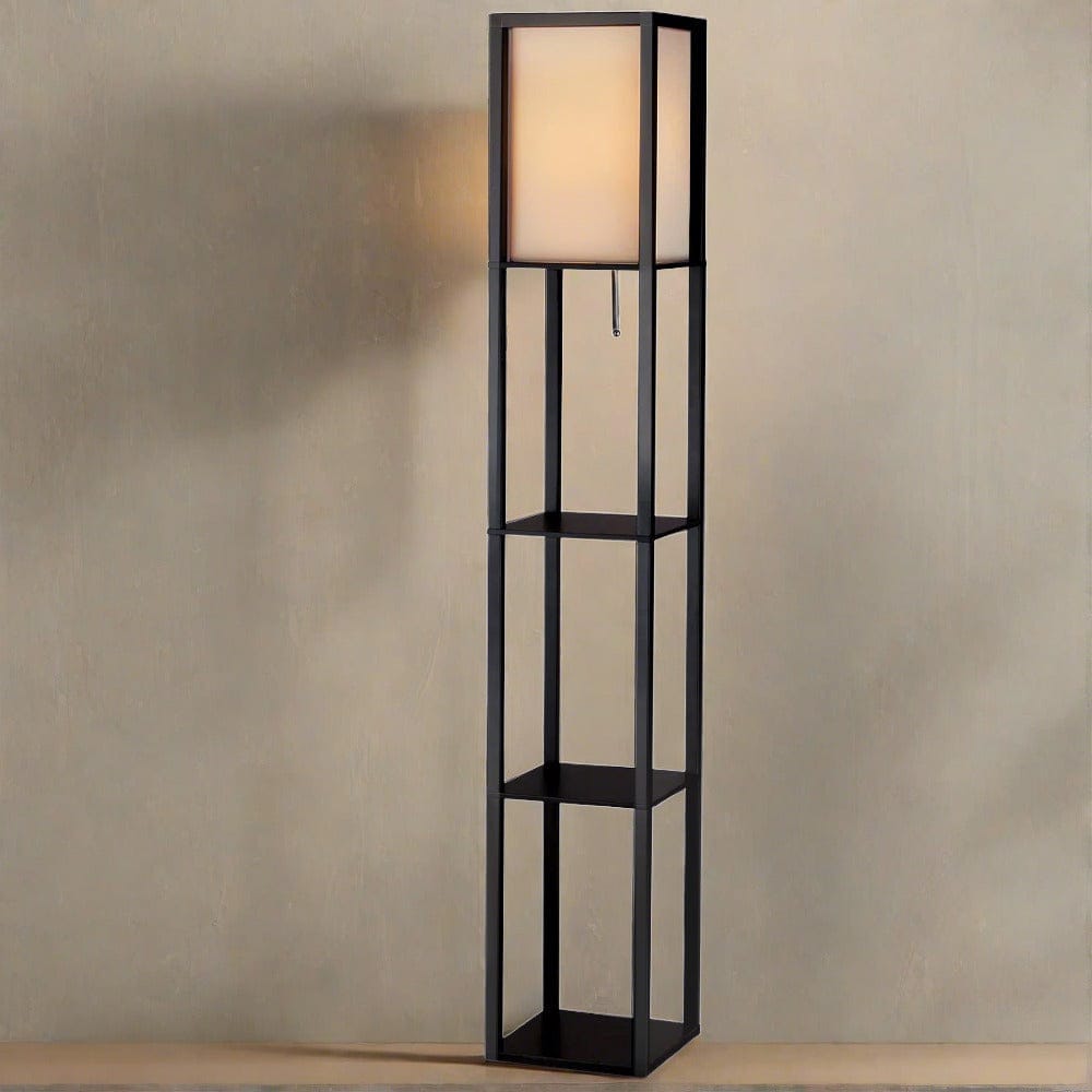 Artiss Floor Lamp 3 Tier Shelf Shelf Storage LED Light Stand Home Room Vintage Black - SportZone.co.nz