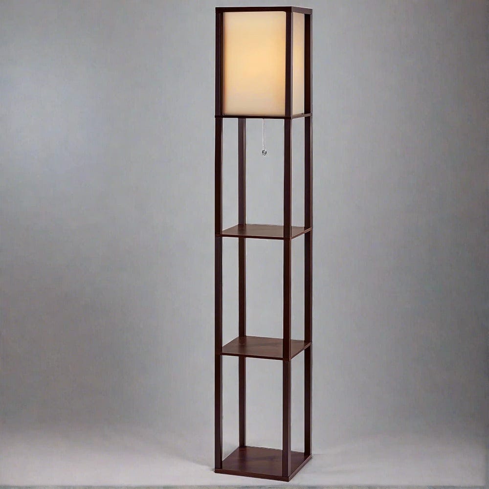 Artiss Floor Lamp 3 Tier Shelf Storage LED Light Stand Home Room Vintage Brown - SportZone.co.nz