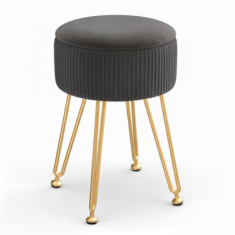 Artiss Ottoman Storage Foot Stool Vanity Velvet Round Grey - SportZone.co.nz