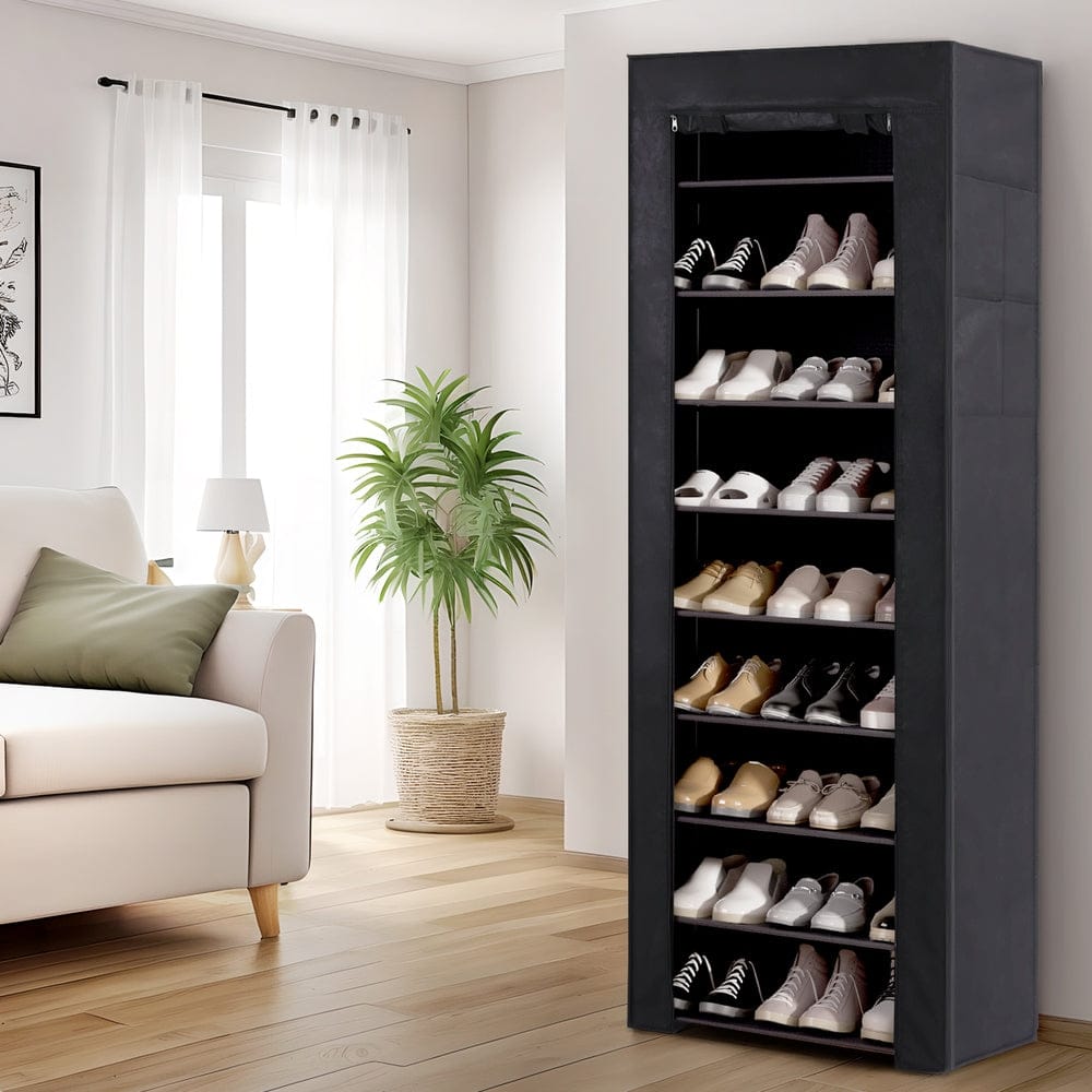 Artiss Shoe Rack Cabinet Removable Cover 10 tier Black - SportZone.co.nz