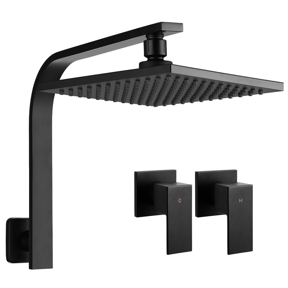 Cefito 8'' Rain Shower Head Wall Arm Square High Pressure Twins Tap Black - SportZone.co.nz