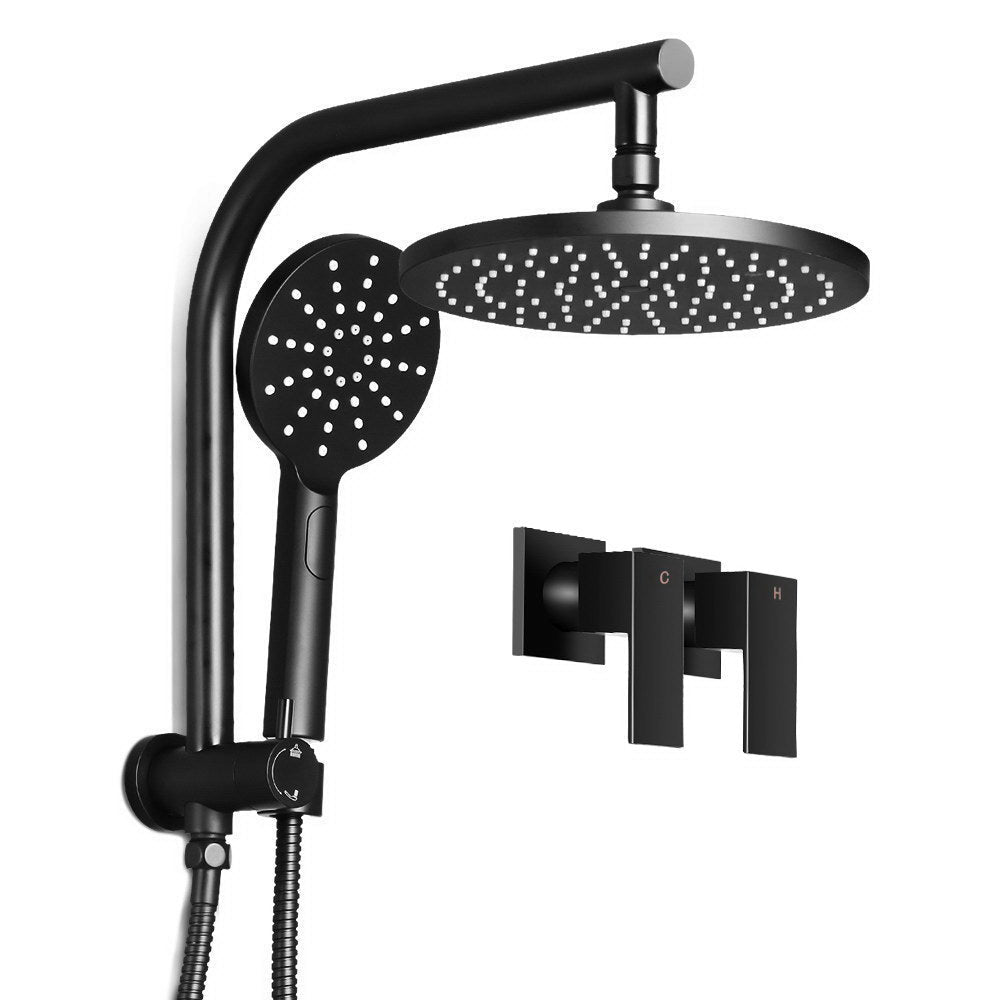 Cefito 9'' Rain Shower Head Set Handheld Round High Pressure Twins Tap Black - SportZone.co.nz