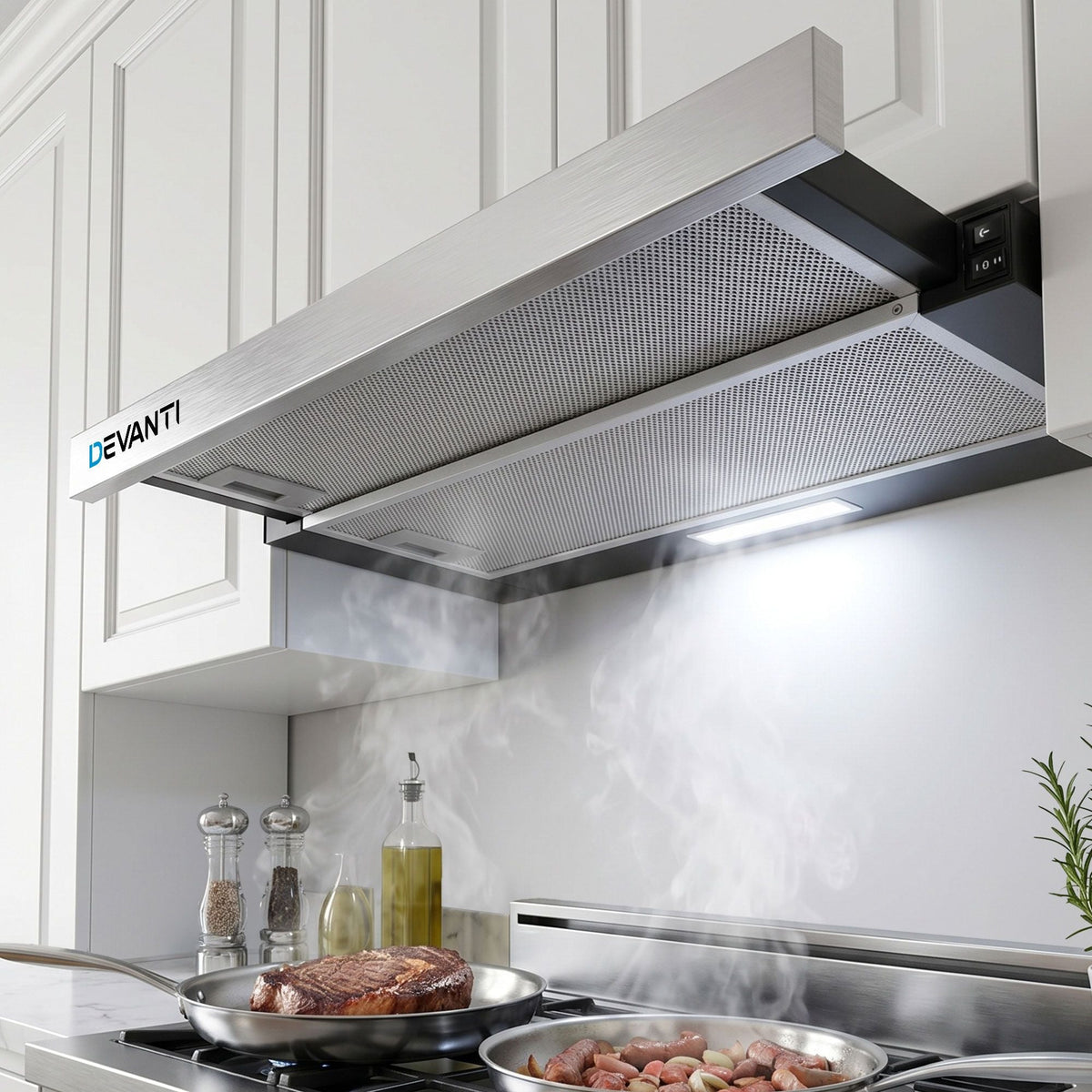 Devanti 600mm Range Hood 60cm Slide out Rangehood Stainless Steel - SportZone.co.nz