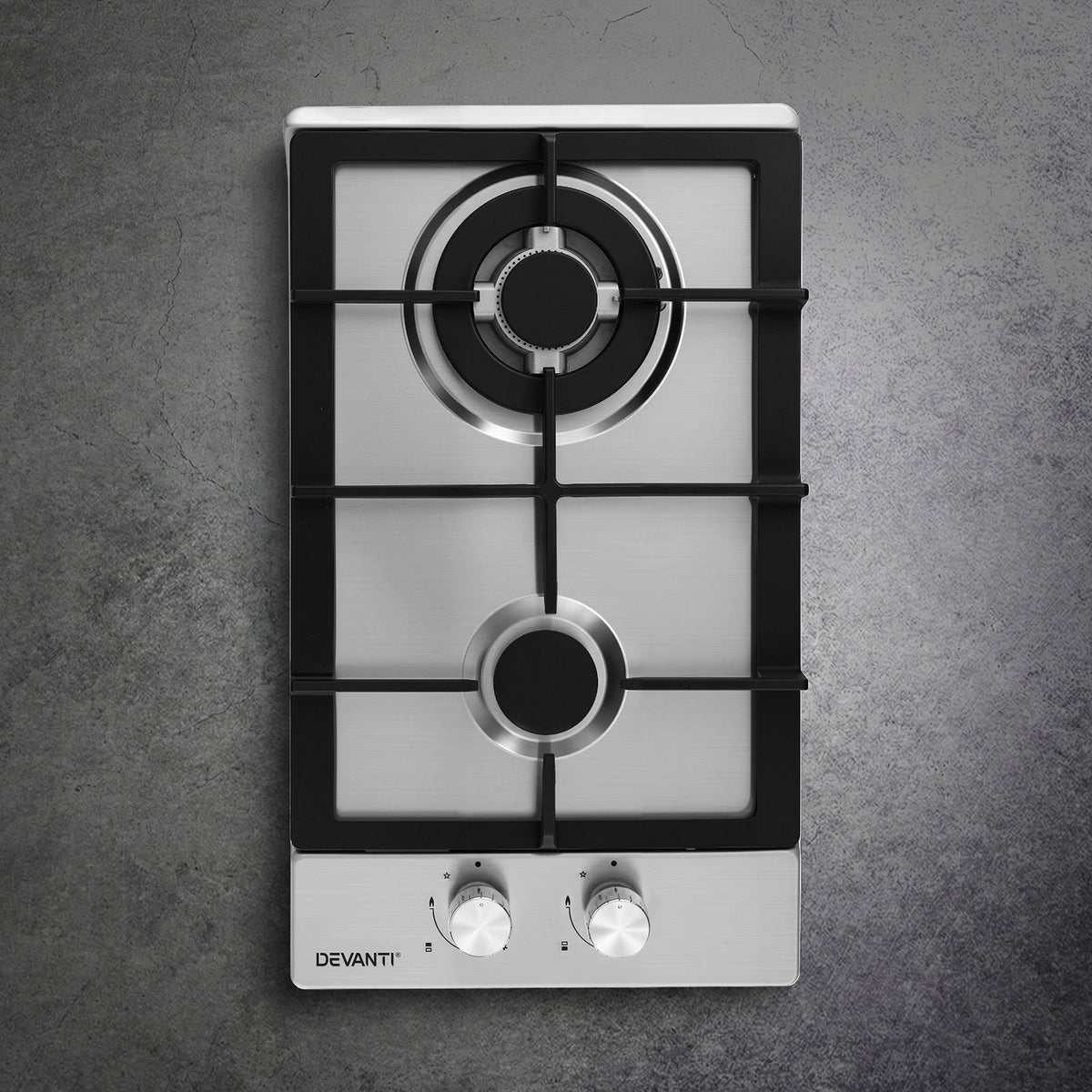Devanti Gas Cooktop 30cm 2 Burner Silver - SportZone.co.nz