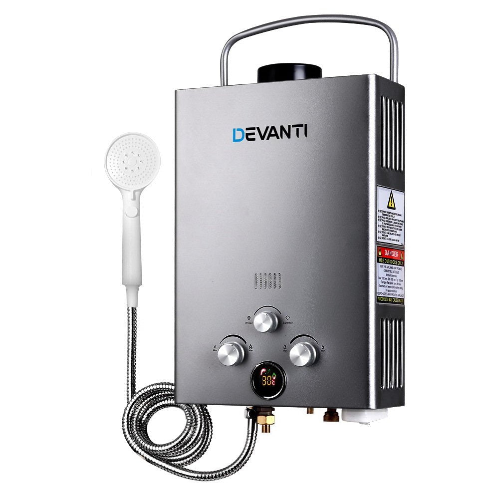 Devanti Portable Gas Water Heater With Pump LPG System Grey - SportZone.co.nz