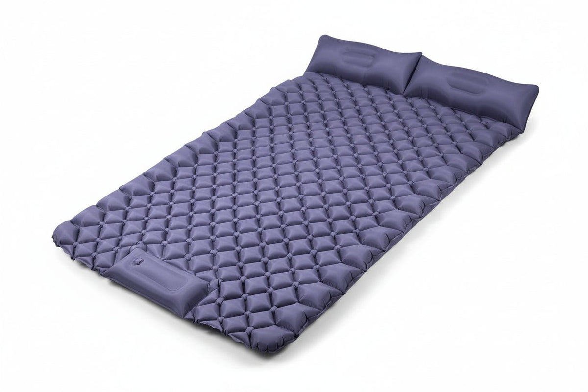 Double Camping Pad with Built - in Pillow: Foot Pump Inflatable Mattress for Tent/Backpacking – Ultralight, Foldable (Dark Blue) - SportZone.co.nz