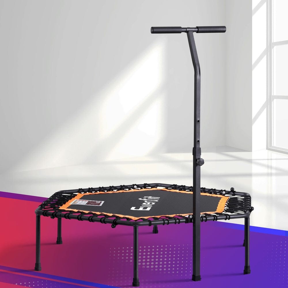 Everfit 51inch Hexagon Fitness Trampoline Rebounder Adjustable Handrail Orange - SportZone.co.nz