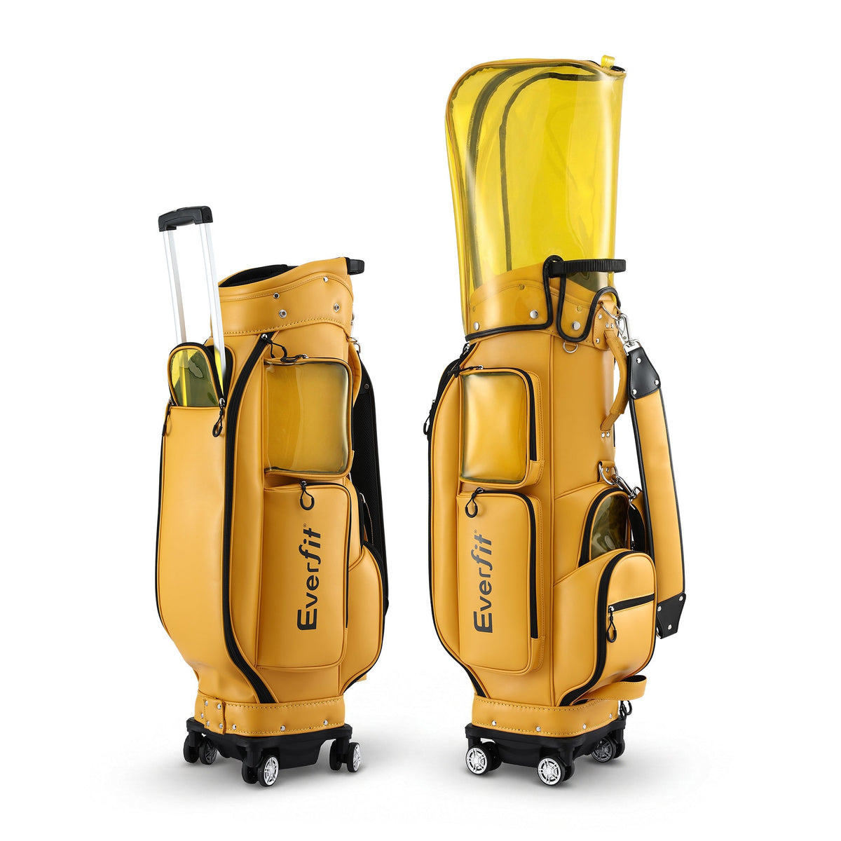 Everfit Golf Cart Bag Rolling Buggy Trolley Club Organiser Yellow - SportZone.co.nz