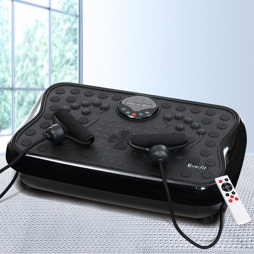 Everfit Vibration Machine Platform Vibrator With Resistance Rope Home Gym Black - SportZone.co.nz