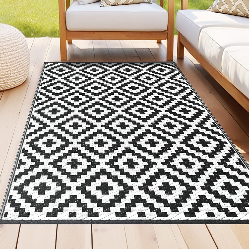 Gardeon Outdoor Rugs 120x180cm Large Carpet Reversible Area Mat PP Dual - Sided Patio Rug Cross - SportZone.co.nz