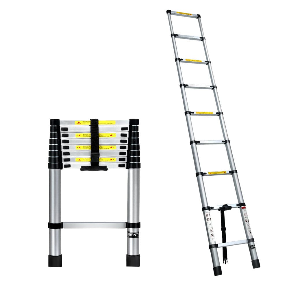 Giantz 2.6M Telescopic Ladder Aluminium Extension Extendable Steps Adjustable Height - SportZone.co.nz