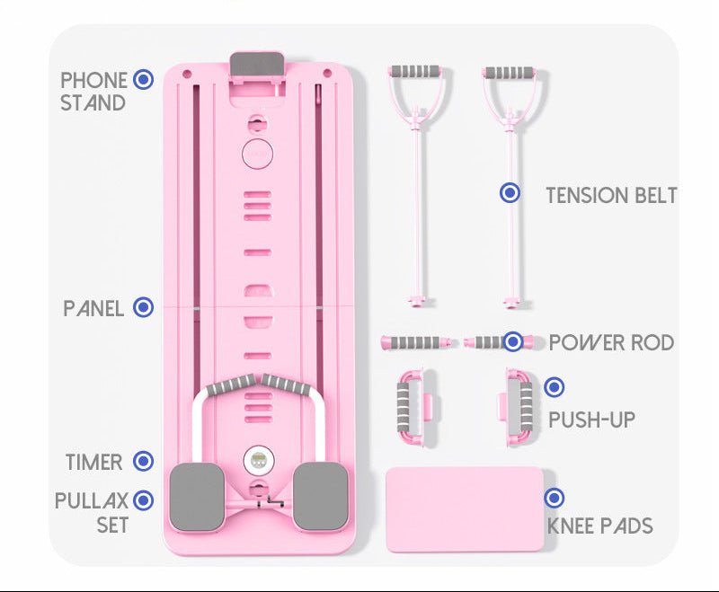 Pink Multi - functional Core Training Board with Digital Timer and Resistance Bands Foldable Fitness Panel for Home Abdominal and Pilates Workouts Solution - SportZone.co.nz