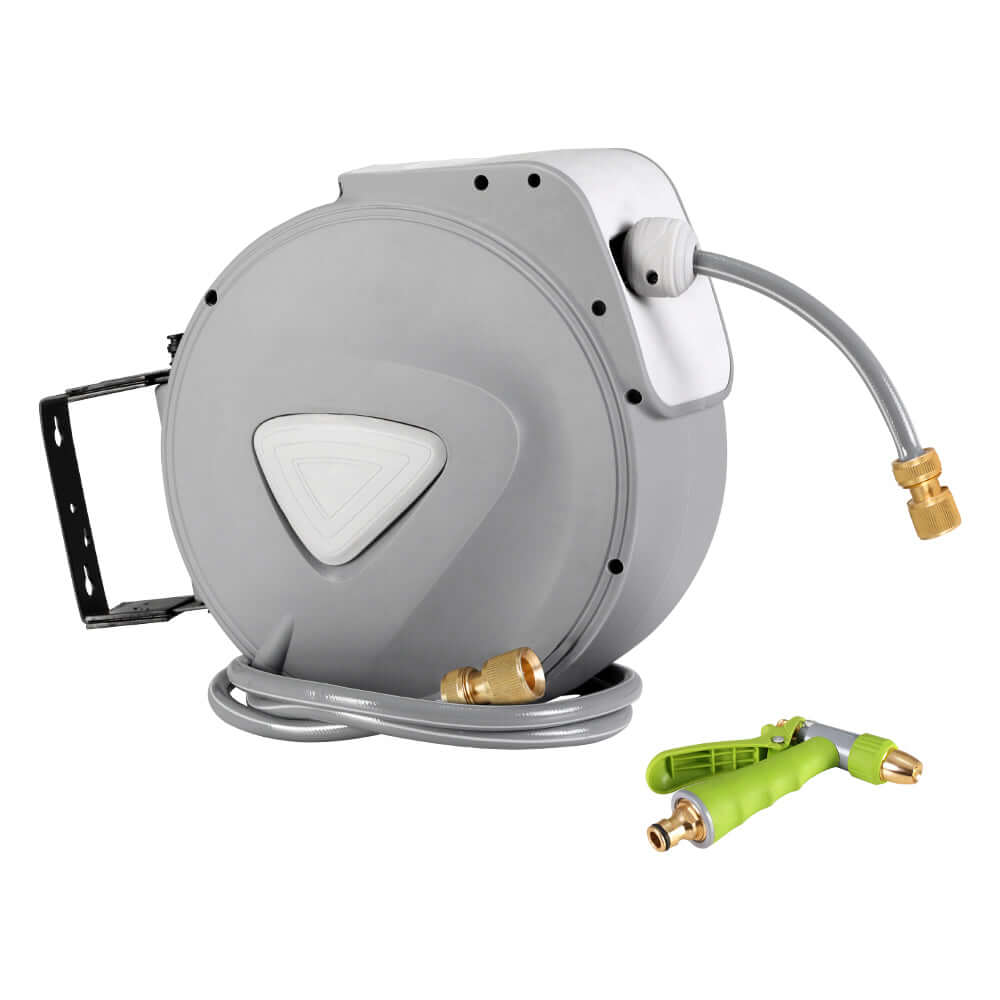 Water Hose Reel 20M Retractable Auto Rewind Garden Brass Spray Gun - SportZone.co.nz