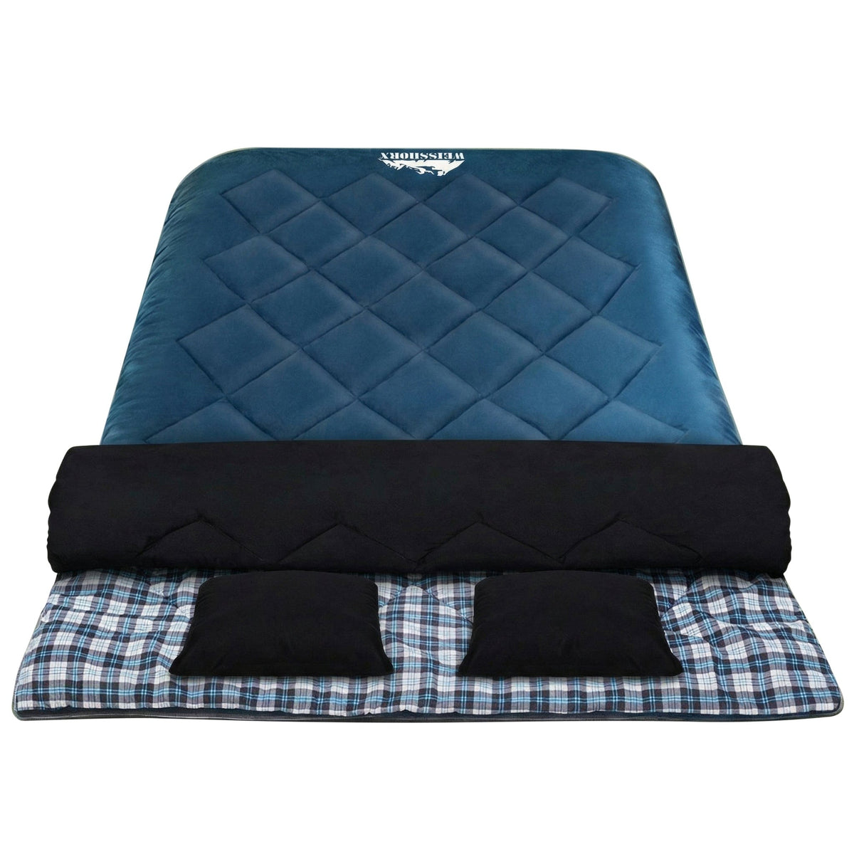 Weisshorn Sleeping Bag Double Pillow Thermal Camping Hiking Tent Blue -10°C