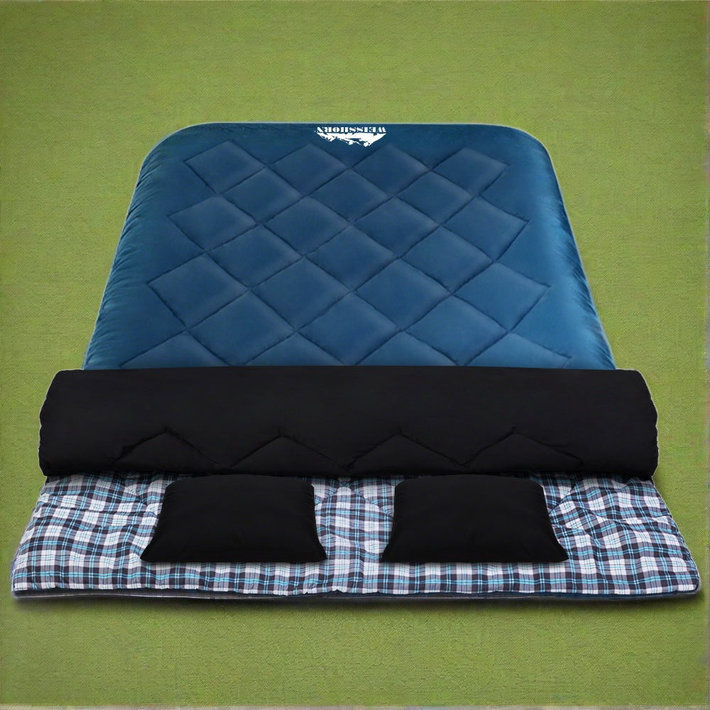 Weisshorn Sleeping Bag Double Pillow Thermal Camping Hiking Tent Blue -10°C
