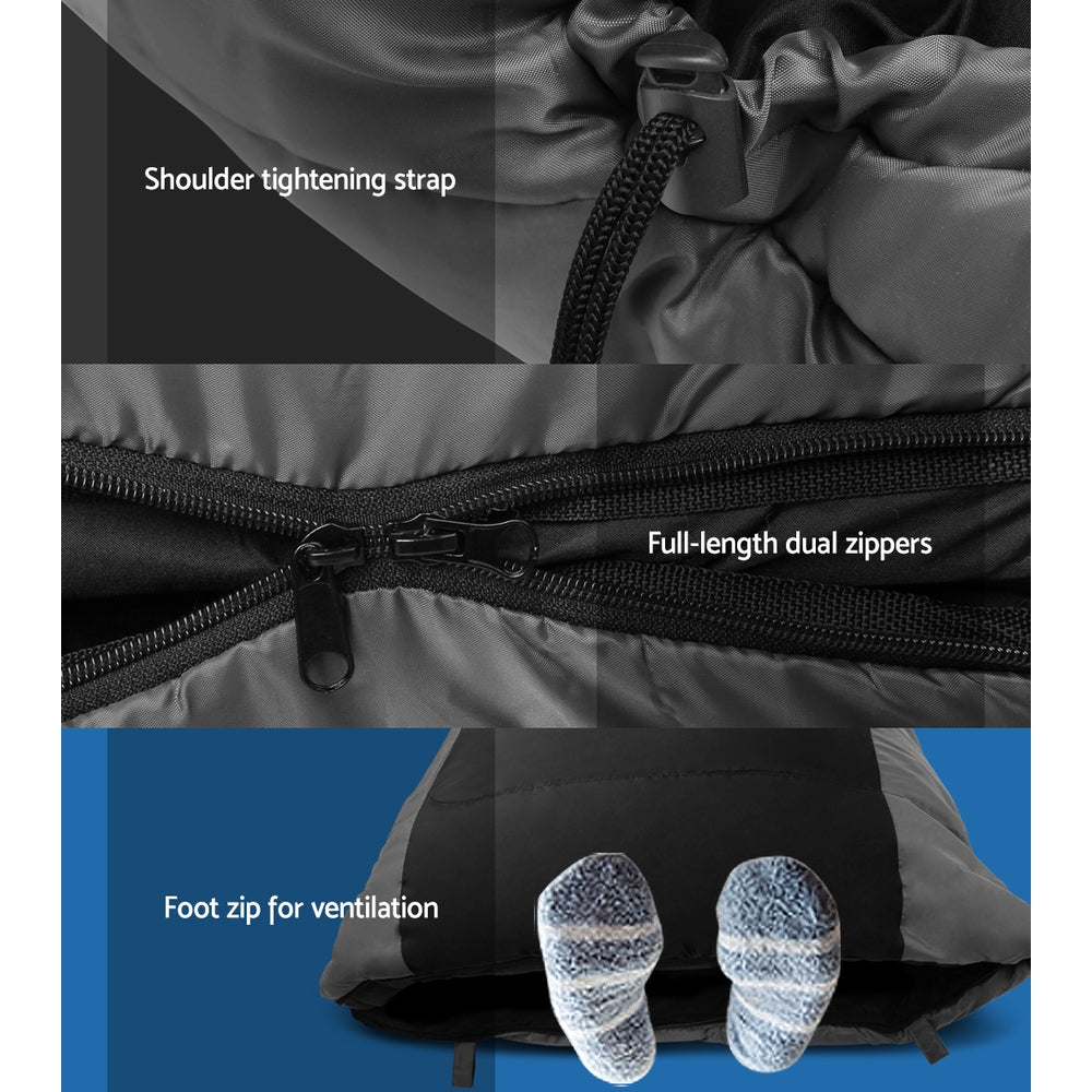 Weisshorn Sleeping Bag Single Thermal Camping Hiking Tent Black -20c