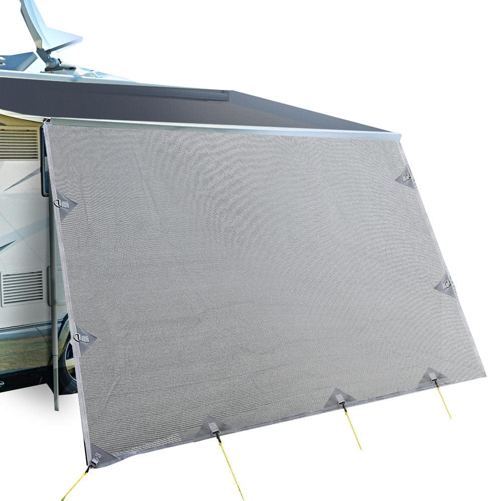 Caravan Privacy Screen Roll Out Awning 4.9x1.95M End Wall Side Sun Shade Grey - SportZone.co.nz