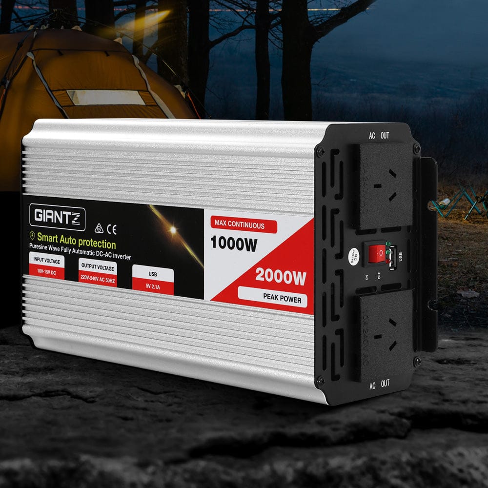 Giantz Power Inverter 1000W or 2000W Pure Sine Wave 12V - 240V Camping Boat Caravan - SportZone.co.nz