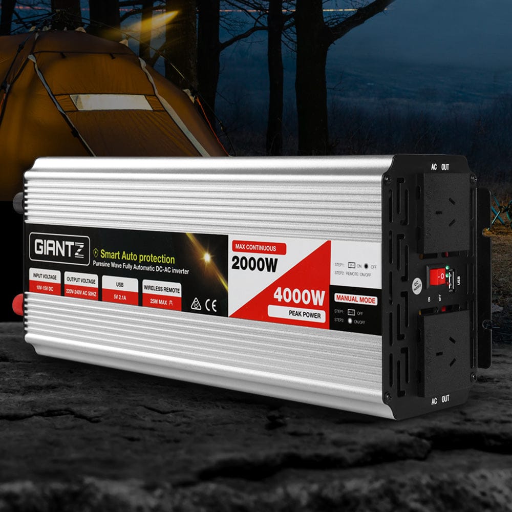 Giantz Power Inverter 2000W or 4000W Pure Sine Wave 12V - 240V Camping Boat Caravan - SportZone.co.nz