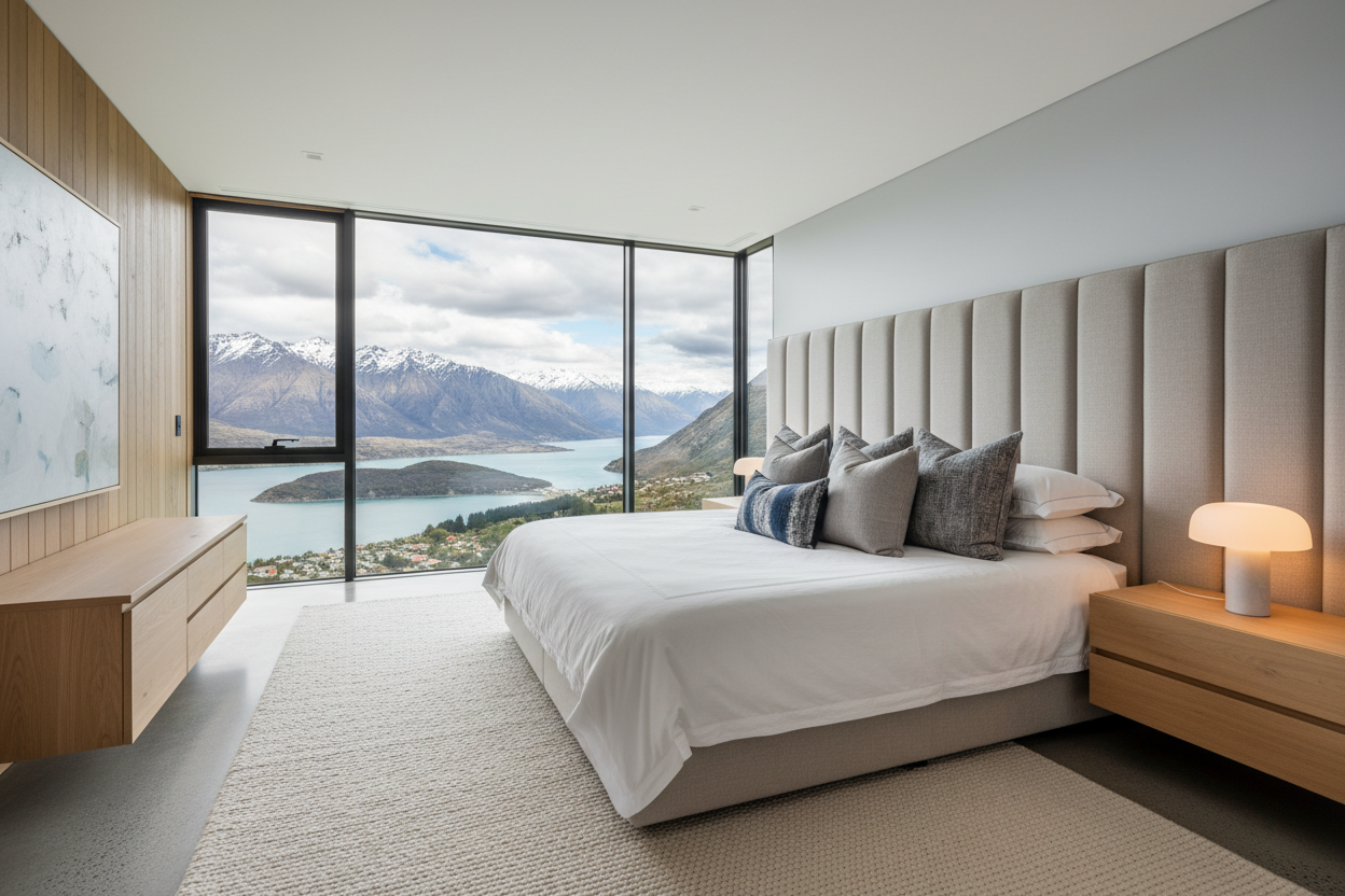 Luxury bedroom interior with premium bedding and elegant decor