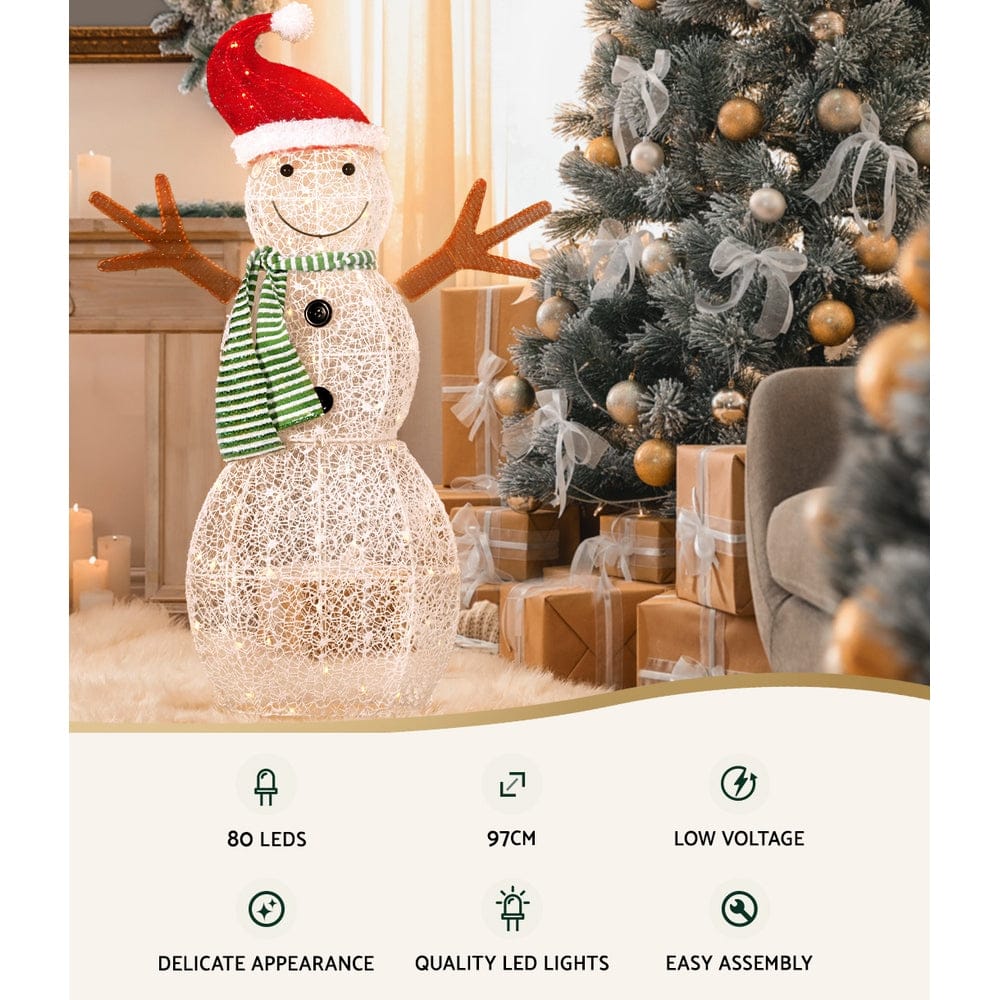 0.97M Christmas Lights Snowman 80 LED Decorations Jingle Jollys - SportZone.co.nz