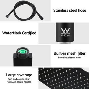 10'' Rain Shower Head Set Handheld Square High Pressure Black - SportZone.co.nz