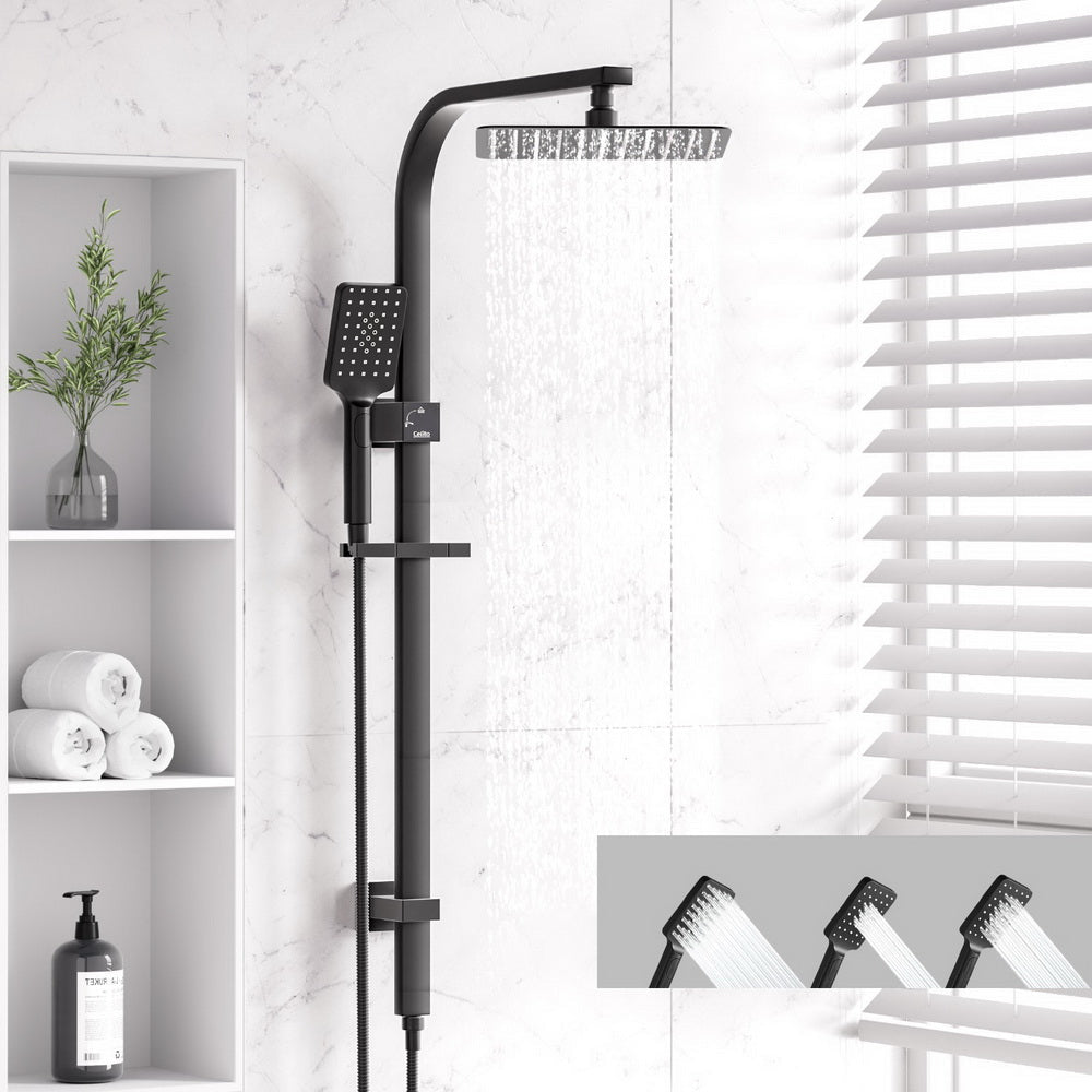 10'' Rain Shower Head Set Handheld Square High Pressure Black - SportZone.co.nz
