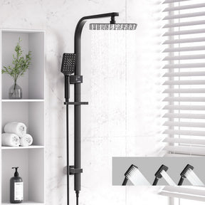 10'' Rain Shower Head Set Handheld Square High Pressure Black - SportZone.co.nz
