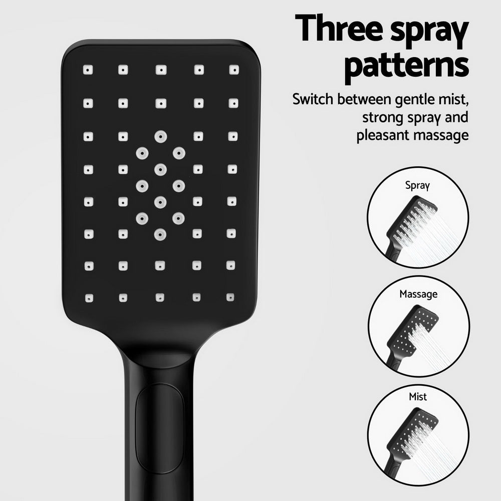 10'' Rain Shower Head Set Handheld Square High Pressure Black - SportZone.co.nz
