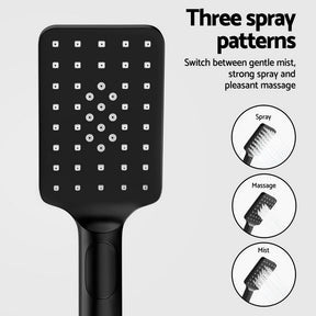 10'' Rain Shower Head Set Handheld Square High Pressure Black - SportZone.co.nz