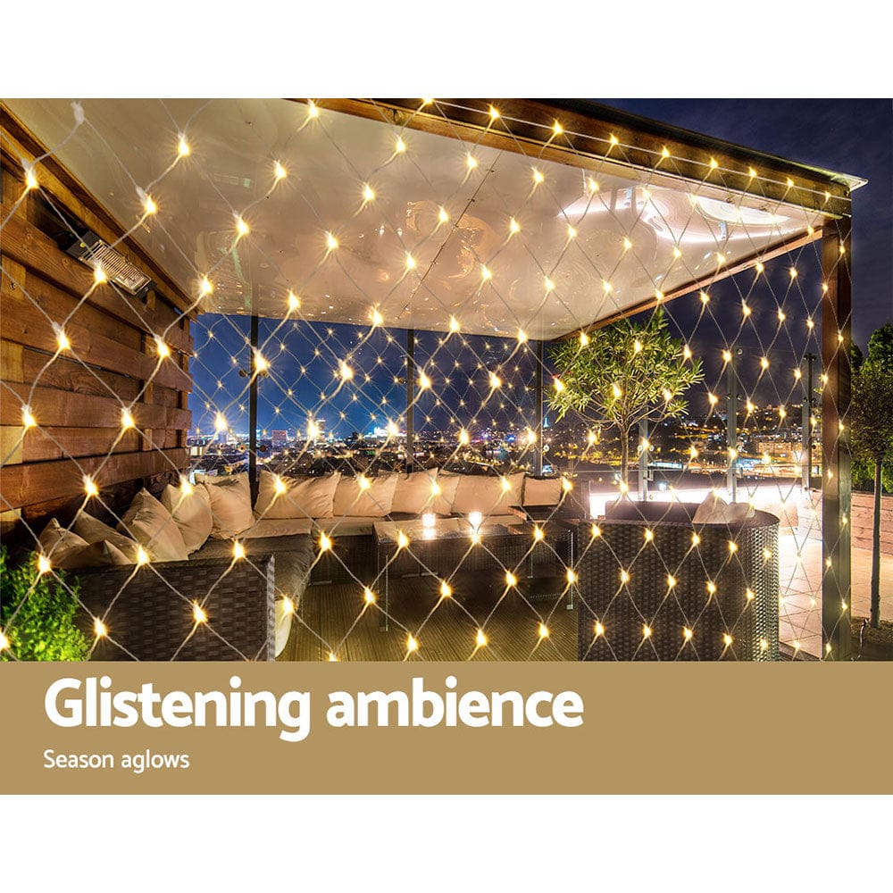 1000 LED Christmas Lights 4mx6m Net String Light Warm White Jingle Jollys - SportZone.co.nz