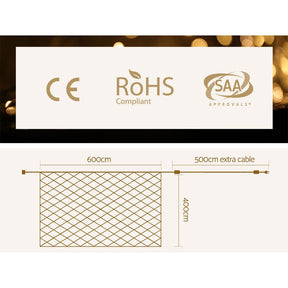 1000 LED Christmas Lights 4mx6m Net String Light Warm White Jingle Jollys - SportZone.co.nz